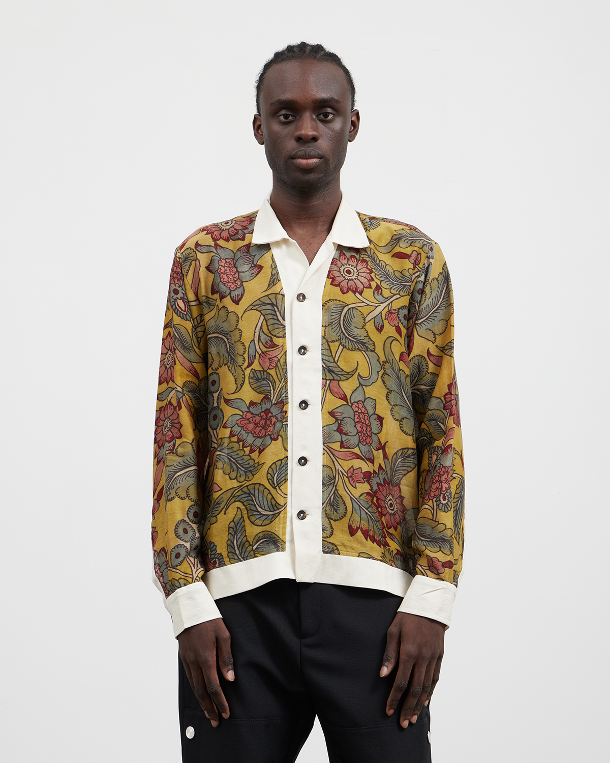 Camp Shirt Hand Painted Kalamkari Yellow