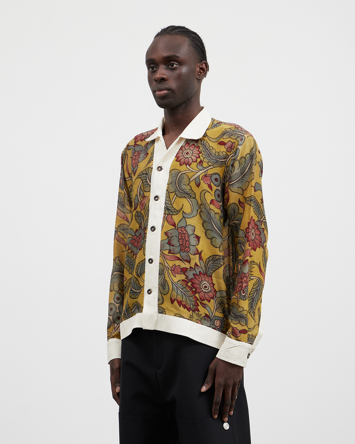 Camp Shirt Hand Painted Kalamkari Yellow