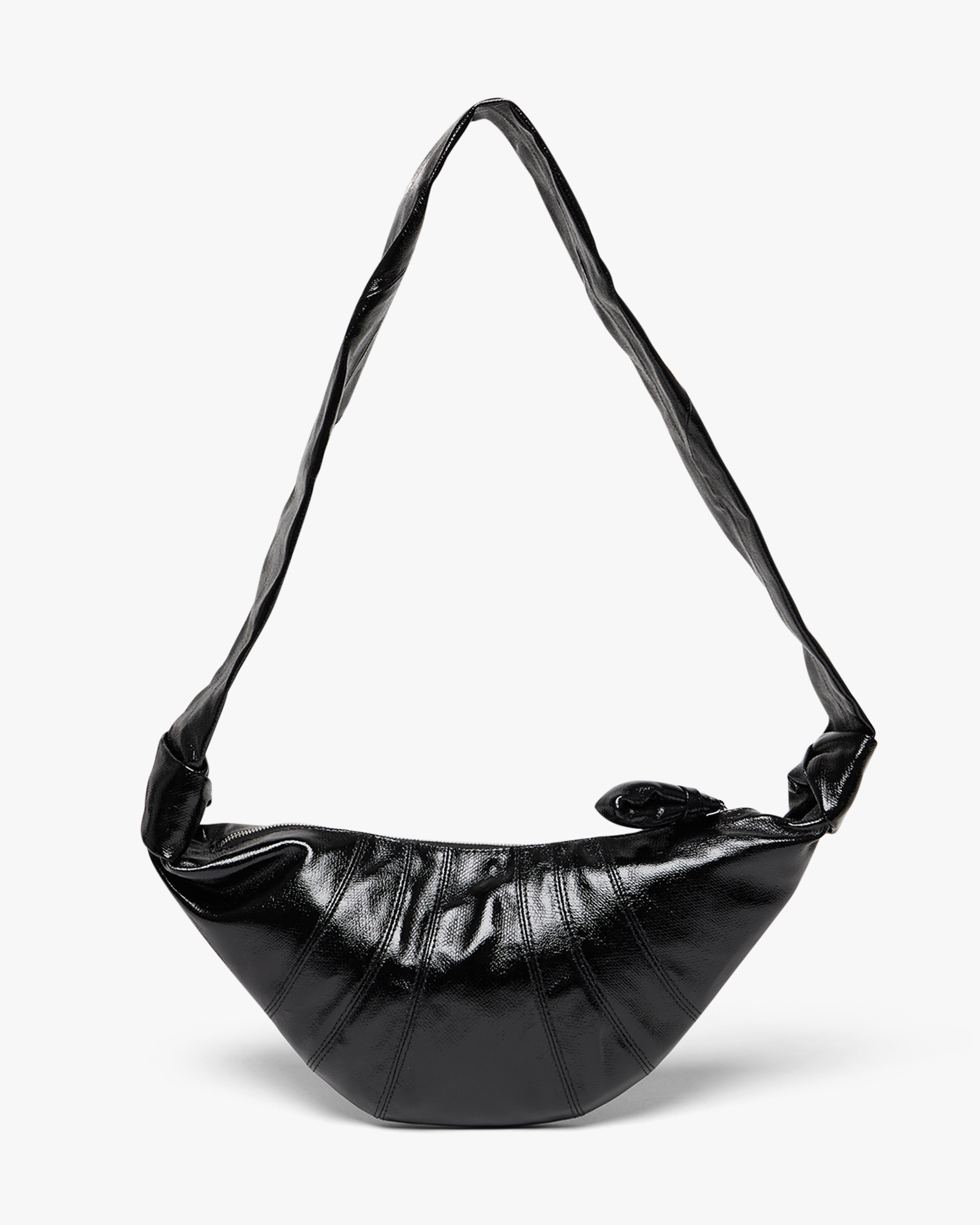 Small Croissant Bag Black Coated Linen