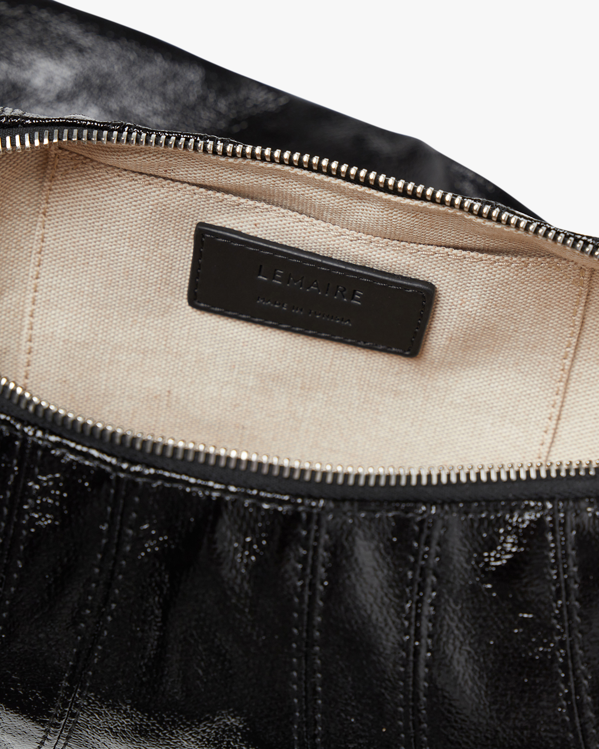 Small Croissant Bag Black Coated Linen