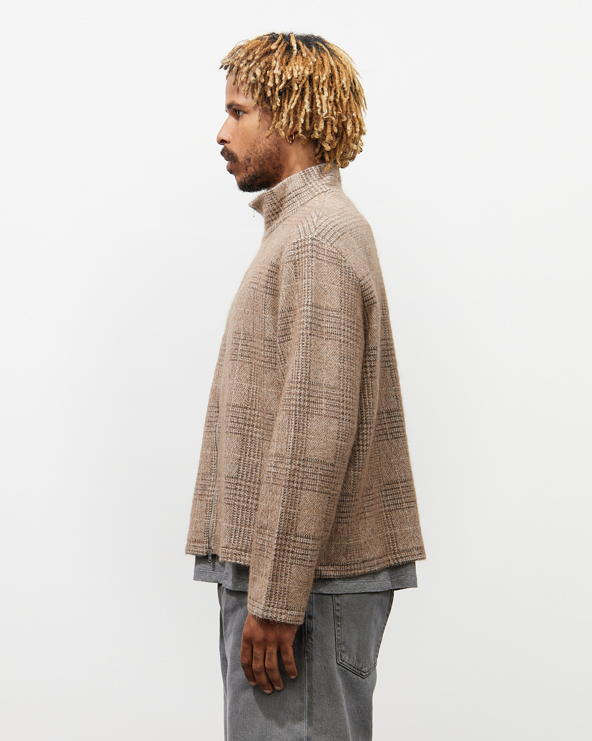 Shrunken Fullzip Polo Beige Hound Check