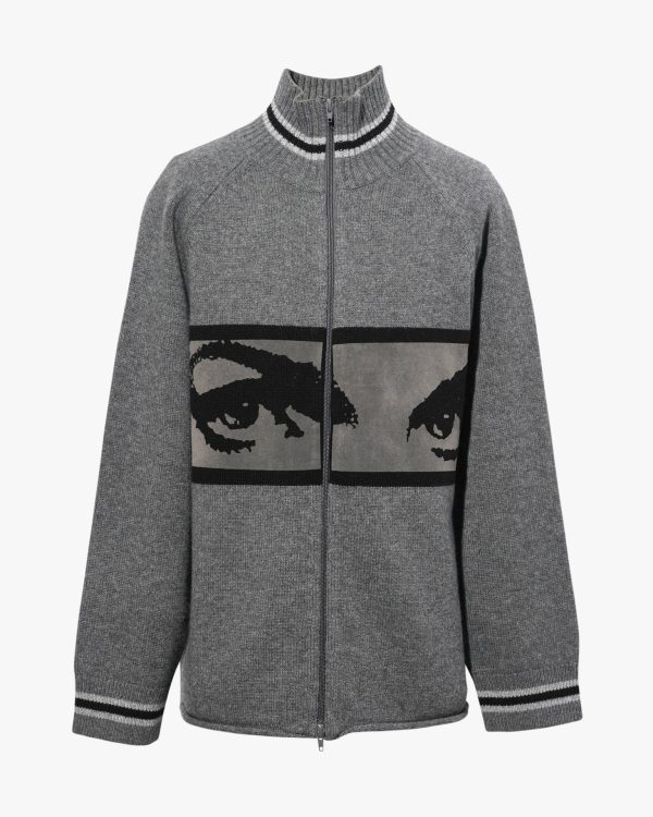 Eyes Zip Thru Knit Cardigan